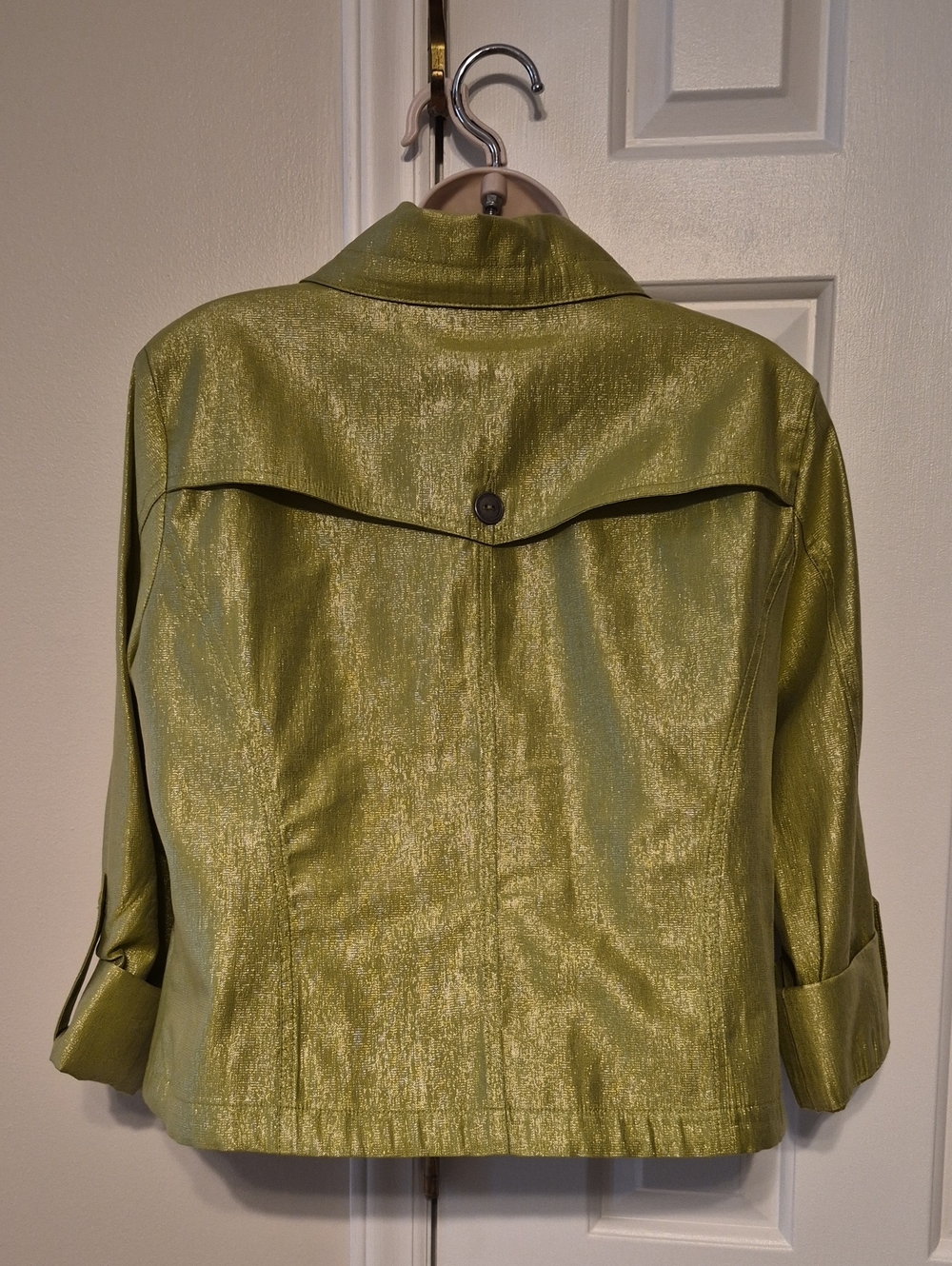 Ruby Rd. Shimmer Light Green Zip-Front Utility Jacket - Picture 3 of 8